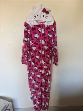 Hello Kitty Pink Hooded Fleece Sleep Sack Onesie with Character Hood